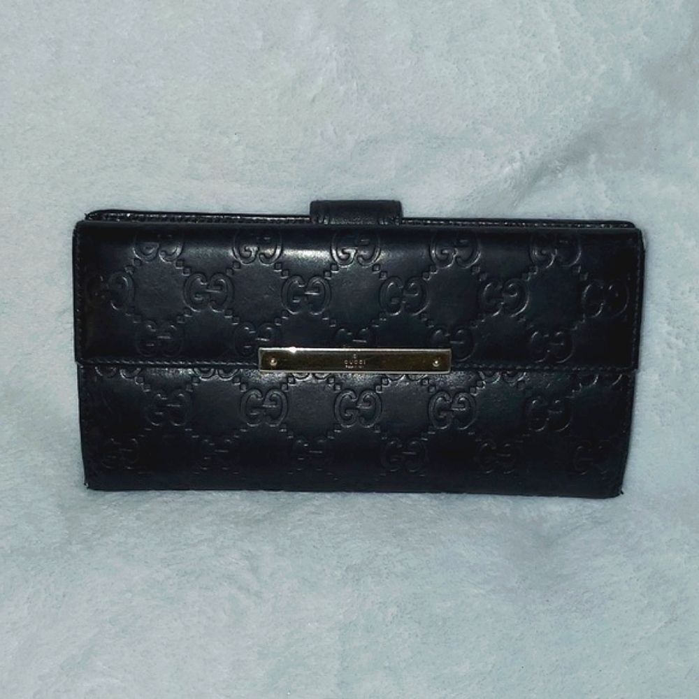 Gucci Black Guccissima Leather Flap Continental Wallet